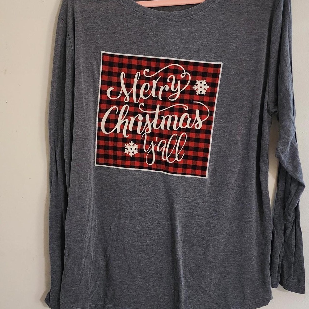 Southern Grace Size XL Heather grey Graphic Merry Christmas Long Sleeve